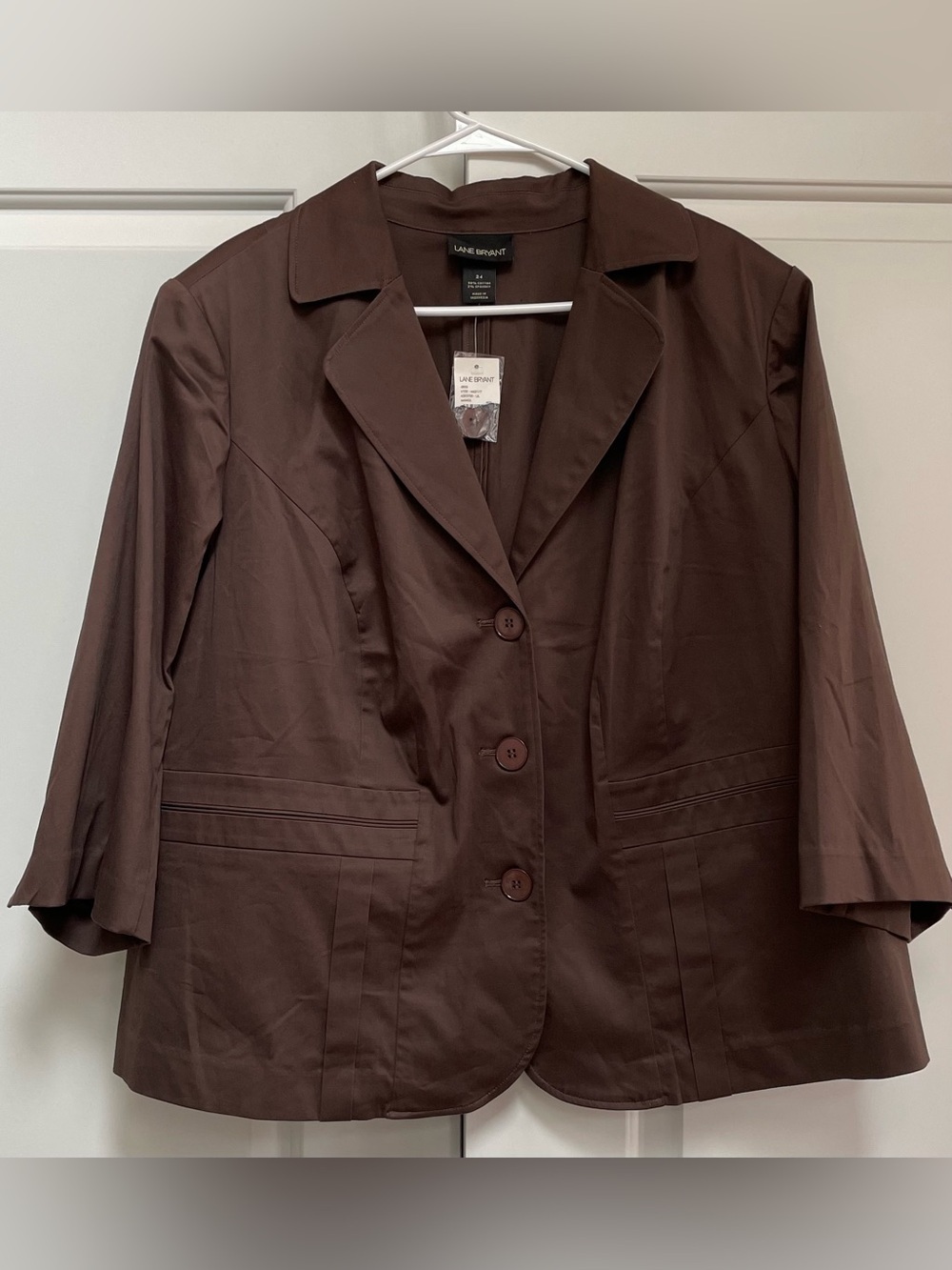 NWT Lane Bryant Cotton Stretch Blend Chocolate Brown 3/4 Sleeve Jacket Work
